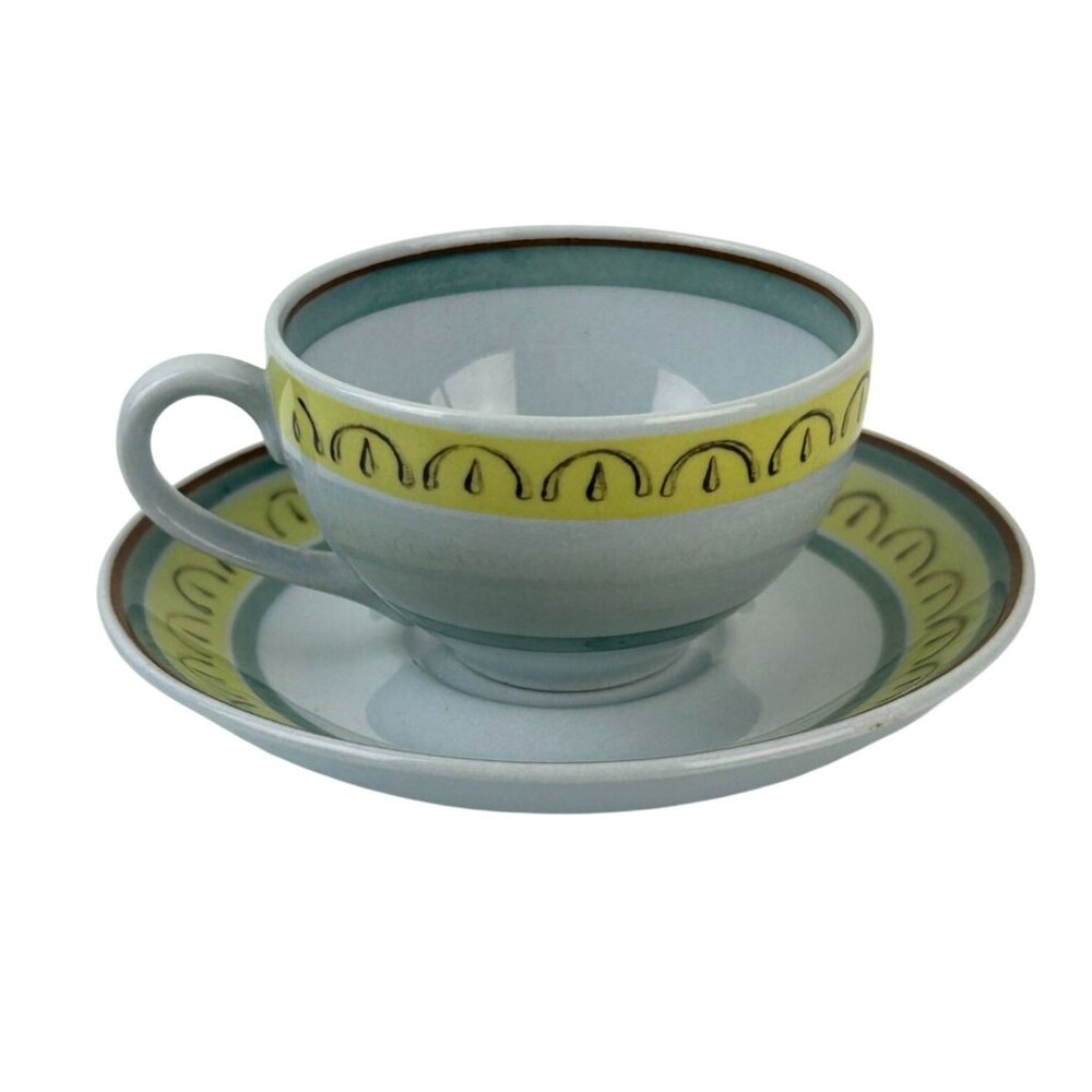 Vintage Arabia of Finland Crownband Hand Painted Demitasse Teacup & Saucer Blue